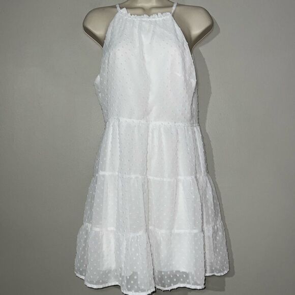 Trixxi Womens Juniors Halter Clip Dot Mini Dress - Picture 1 of 8
